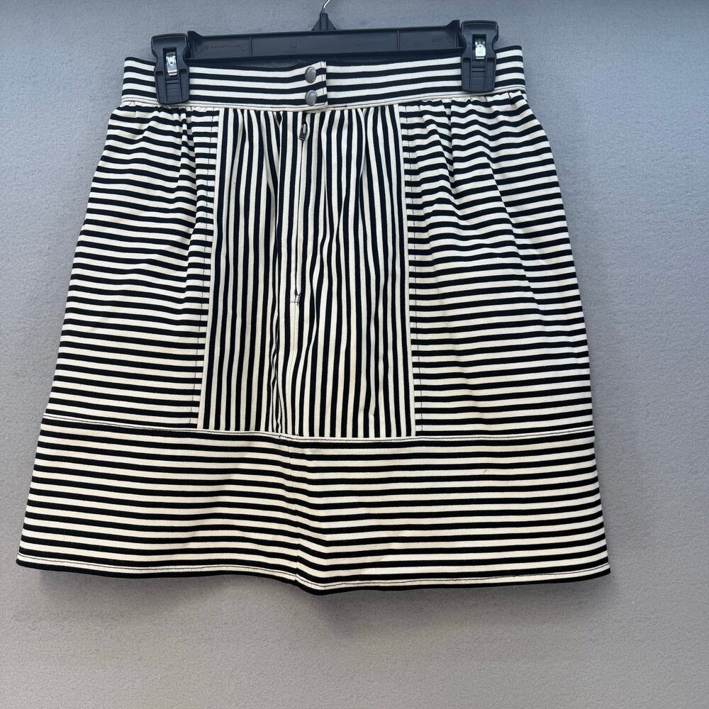 Madewell Women's Skirt Women's 2 Black White Striped Ponte Swivel Mini Preppy - Picture 2 of 9